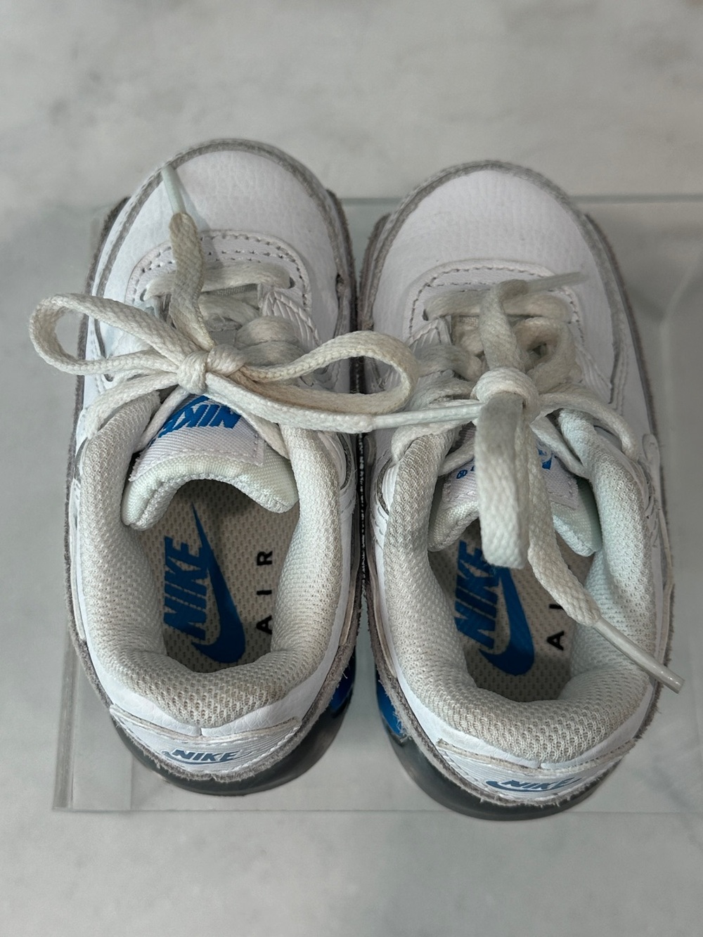 Little Kidโs Nike Air Max 90 LTR White/Grey/Blue Fog Sneakers Size 6C - Picture 6 of 7